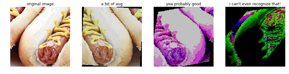 Hotdogs at different levels of data augmentation